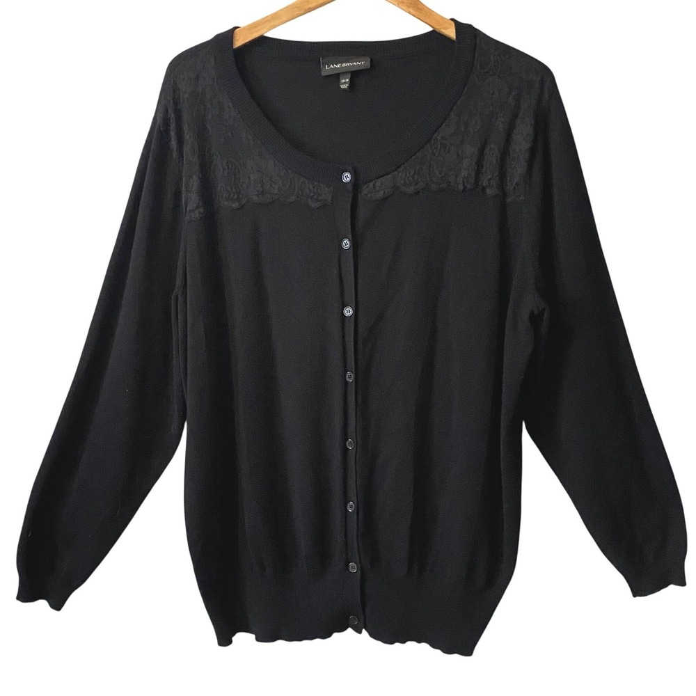 Lane Bryant Floral Black Lace Shoulder Button Front Cardigan Plus Size 22/24